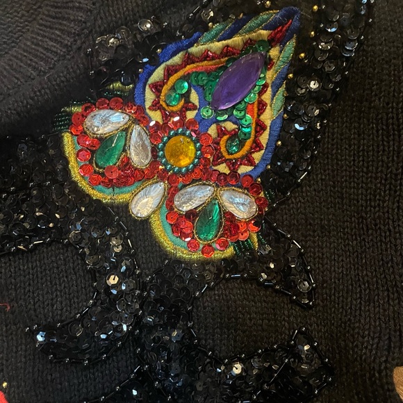 Vintage Western Connection Sequin Beaded Heart Sweater Black Ramie Cotton Size S - Picture 3 of 10